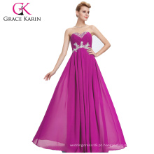 Grace Karin Strapless Sweetheart Chiffon Pavimento Comprimento Beaded Purple Prom Dress CL6003-3